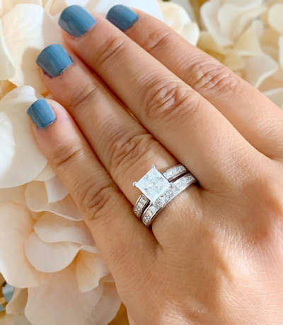 Pre-owned Knr Gia Certified 14k Solid White Gold Princess Cut Diamond Engagement Ring 2.50ctw