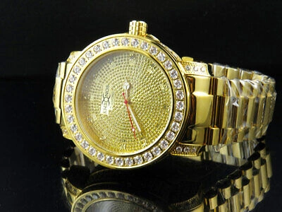 Pre-owned Khronos Men's Yellow Gold Finish Stainless Steel  Simulated Diamond Watch 48mm