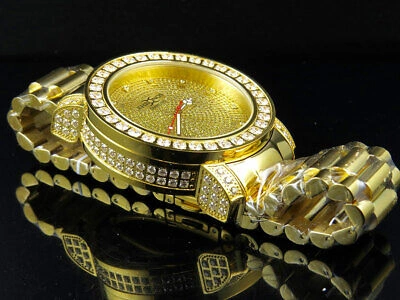 Pre-owned Khronos Men's Yellow Gold Finish Stainless Steel  Simulated Diamond Watch 48mm