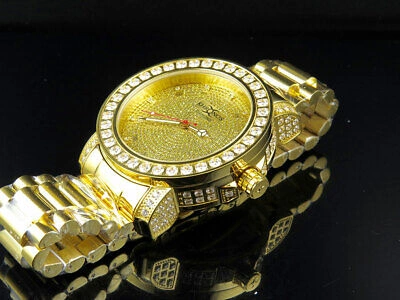 Pre-owned Khronos Men's Yellow Gold Finish Stainless Steel  Simulated Diamond Watch 48mm