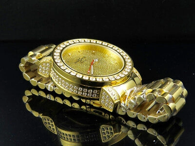 Pre-owned Khronos Men's Yellow Gold Finish Stainless Steel  Simulated Diamond Watch 48mm