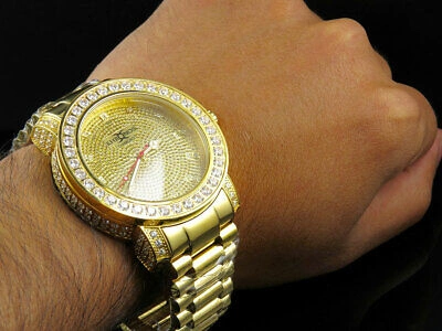 Pre-owned Khronos Men's Yellow Gold Finish Stainless Steel  Simulated Diamond Watch 48mm