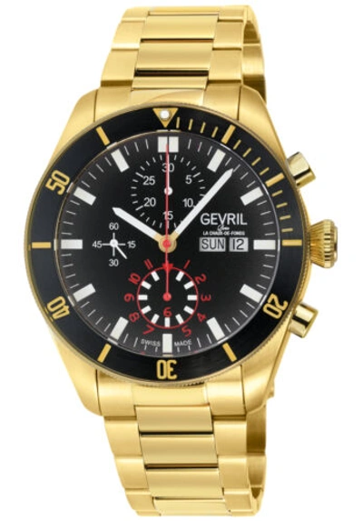 Pre-owned Gevril Men's 48628b Yorkville Chrono Swiss Automatic Eta 7750 Divers Steel Watch