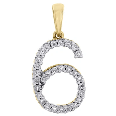 Pre-owned Jfl Diamonds & Timepieces 10k Yellow Gold Genuine Diamond Number 6 Six Pendant 1" Unisex Charm 0.07 Ct. In White