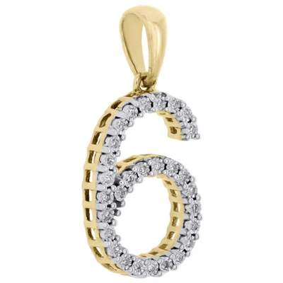 Pre-owned Jfl Diamonds & Timepieces 10k Yellow Gold Genuine Diamond Number 6 Six Pendant 1" Unisex Charm 0.07 Ct. In White