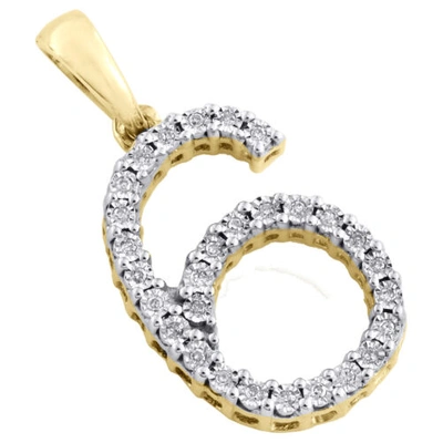 Pre-owned Jfl Diamonds & Timepieces 10k Yellow Gold Genuine Diamond Number 6 Six Pendant 1" Unisex Charm 0.07 Ct. In White