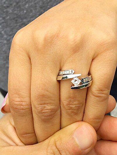 Pre-owned Knr Gia Certified 14k Solid White Gold Princess Cut Diamond Engagement Ring 1.50ctw