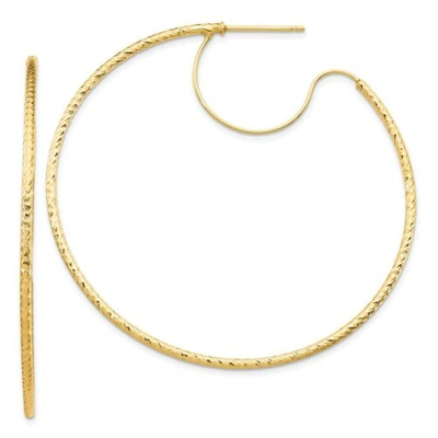 Pre-owned Accessories & Jewelry Italian 14k Yellow Gold Polished Wire 1.5mm X 50mm Fancy 'j' Post Hoop Earrings