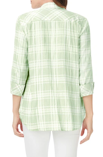 Shop Foxcroft Germaine Plaid Tunic Blouse In Sea Mist