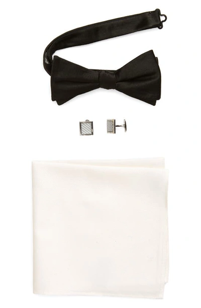 Shop Nordstrom Formal Silk Bow Tie, Silk Pocket Square & Cuff Links Set In Black