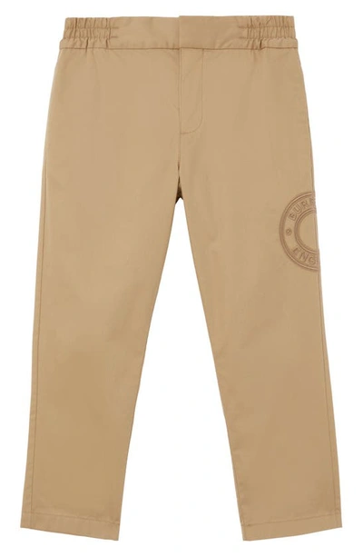 Shop Burberry Kids' Romeo Embroidered Logo Chinos In Archive Beige