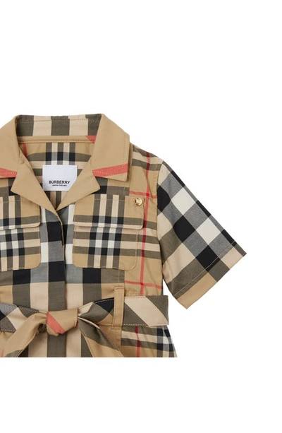Shop Burberry Kids' Check Stretch Cotton Dress In Archive Beige Ip Chk