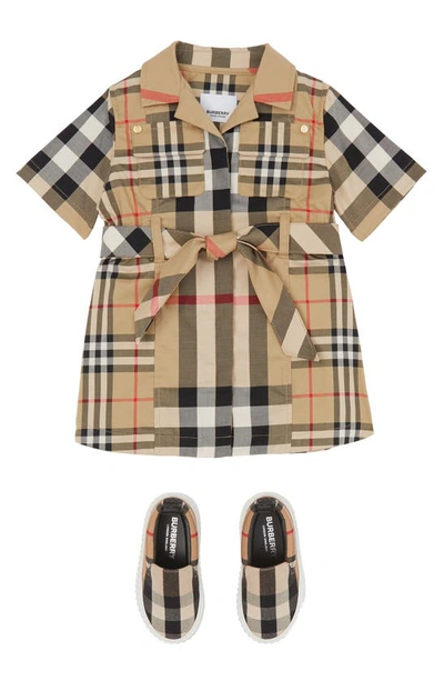 Shop Burberry Kids' Check Stretch Cotton Dress In Archive Beige Ip Chk