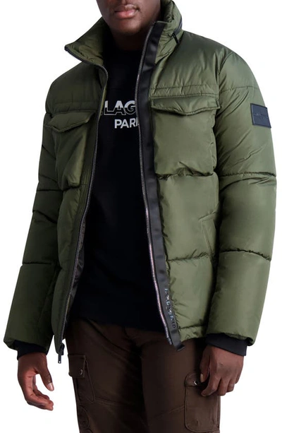 Shop Karl Lagerfeld Quilted Jacket In Olive