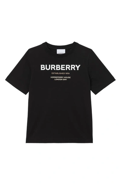 Shop Burberry Kids' Cedar Horseferry Logo Cotton Graphic Tee In Black
