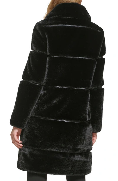 Karl Lagerfeld Quilted Longline Faux Fur Coat In Black