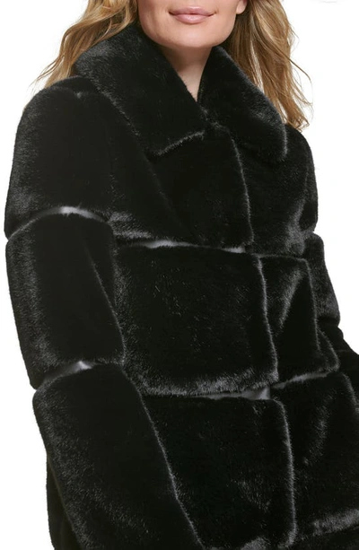 Karl Lagerfeld Quilted Longline Faux Fur Coat In Black