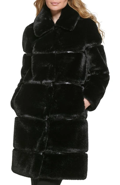Karl Lagerfeld Quilted Longline Faux Fur Coat In Black