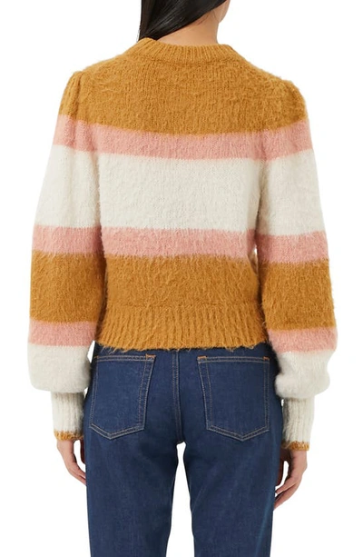 Shop French Connection Moli Stripe Crewneck Sweater In Gold/ Oatmeal Rose