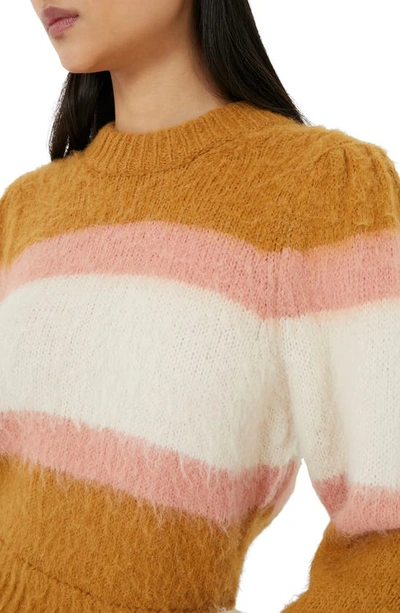 Shop French Connection Moli Stripe Crewneck Sweater In Gold/ Oatmeal Rose