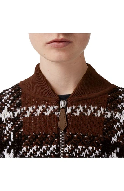 Shop Burberry Jacquard Houndstooth Knit Bomber Jacket In Dark Truffle Brown