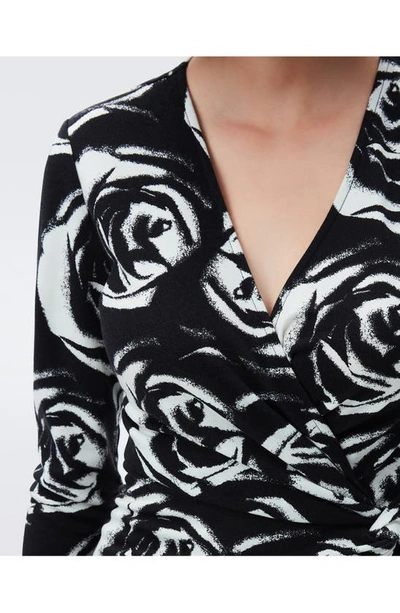 Shop Dvf Borris Rose Print Faux Wrap Dress In Rttbk