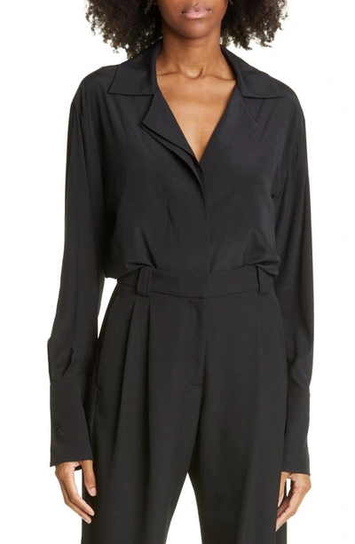 Shop A.l.c Diana Long Sleeve Silk Blend Bodysuit In Black