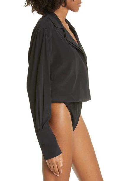 Shop A.l.c Diana Long Sleeve Silk Blend Bodysuit In Black
