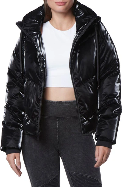 Shop Marc New York Luxe Sheen Full Zip Puffer Jacket In Black
