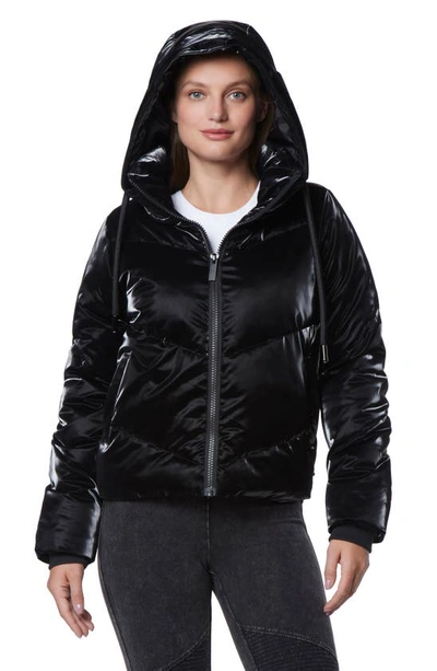 Shop Marc New York Luxe Sheen Full Zip Puffer Jacket In Black
