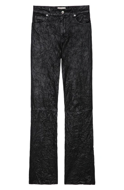 Shop Zadig & Voltaire Evy Crushed Lambskin Leather Pants In Noir