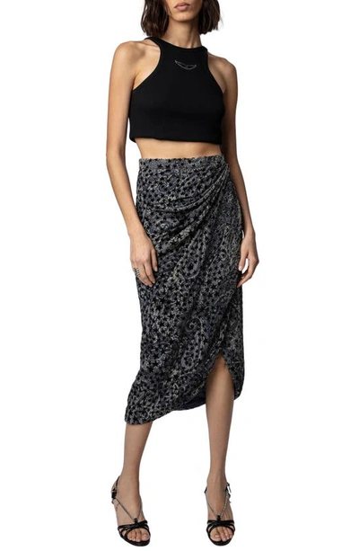 Shop Zadig & Voltaire Jamelia Burnout Stars Faux Wrap Midi Skirt In Noir