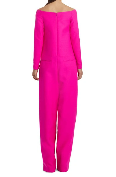 Shop Valentino Off The Shoulder Wool & Silk Crepe Jumpsuit In Pink Pp Uwt