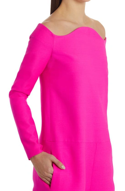 Shop Valentino Off The Shoulder Wool & Silk Crepe Jumpsuit In Pink Pp Uwt