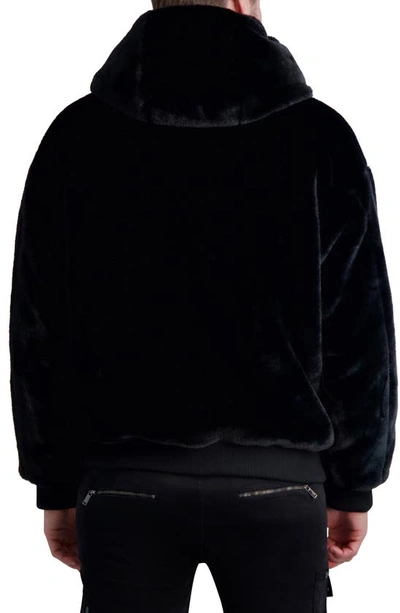 Shop Karl Lagerfeld Reversible Faux Fur Hooded Bomber Jacket In Black/ Black