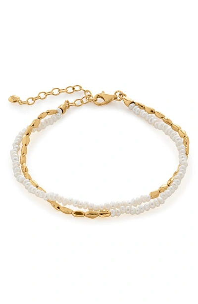Shop Monica Vinader Mini Nugget Beaded Seed Pearl Bracelet In 18ct Gold Vermeil On Sterling