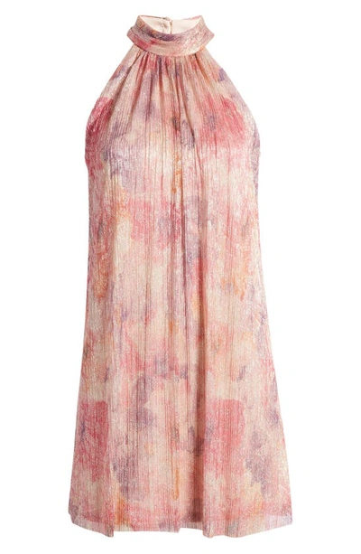 Shop Halogen Metallic Sleeveless Halter Neck Shift Dress In Blooming Blush