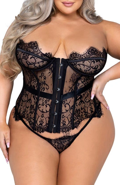 Shop Roma Confidential Fantasy Lace Underwire Bustier & G-string Thong Set In Black