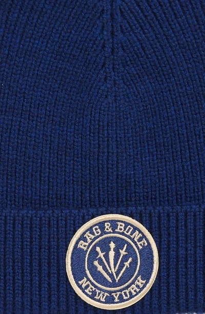 Rag & Bone Charlie Logo Patch Wool Blend Beanie In Blue