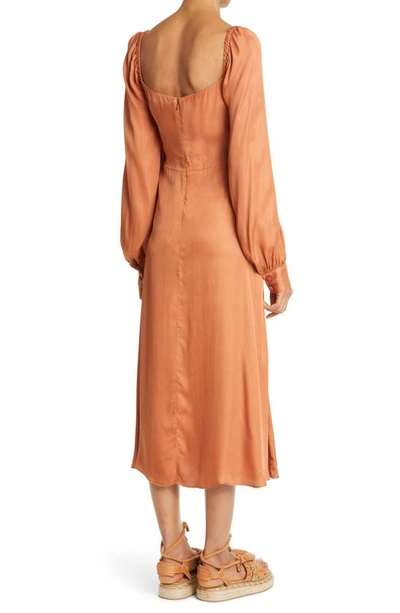 Shop Farm Rio Caramel Tie Front Cutout Long Sleeve Dress In Brown
