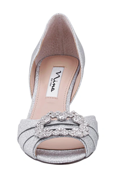Shop Nina Corrine Crystal Peep Toe Pump In New Silver