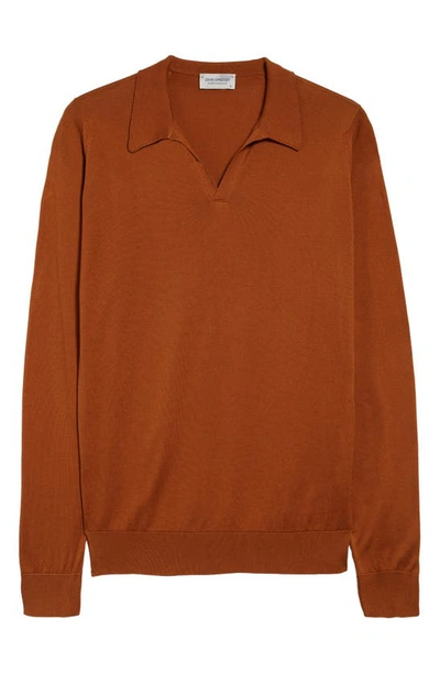 Shop John Smedley Puck Cotton Polo Sweater In Ginger