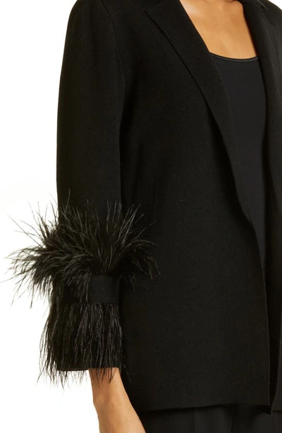 Shop Kobi Halperin Soleil Feather Trim Wool Blend Blazer In Black