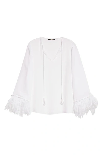 Shop Kobi Halperin Jilly Feather Cuff Silk Blouse In White