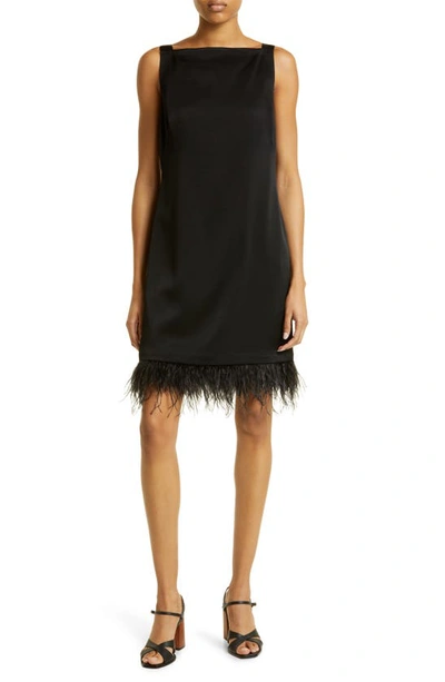 Shop Kobi Halperin Isla Feather Trim Sleeveless Minidress In Black