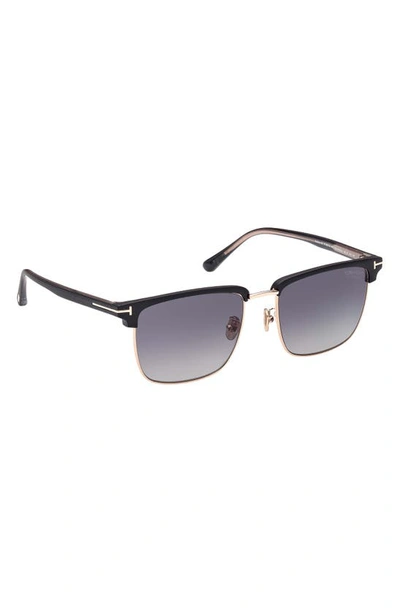 Shop Tom Ford Hudson 55mm Polarized Square Sunglasses In Shiny Rose Gold/ Plrzd Smoke