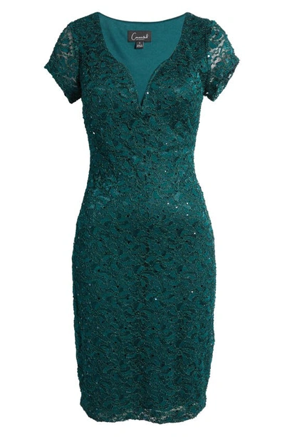 Shop Connected Apparel Sweetheart Neck Sequin Lace Cocktail Dress In Hunter