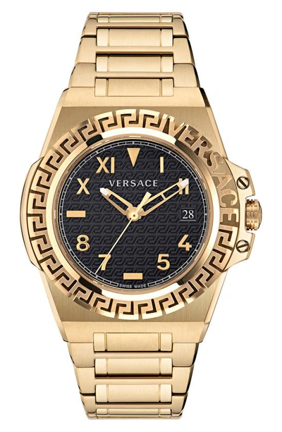 Shop Versace Greca Reaction Bracelet Watch, 44mm In Ip Yellow Gold