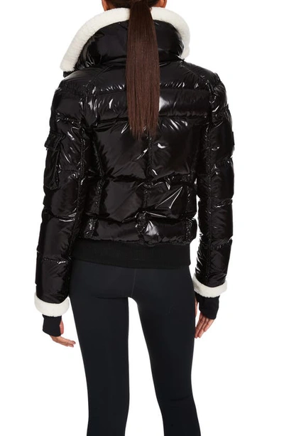 Shop Sam Niki Water-repellent Genuine Shearling Trim Down Jacket In Caviar