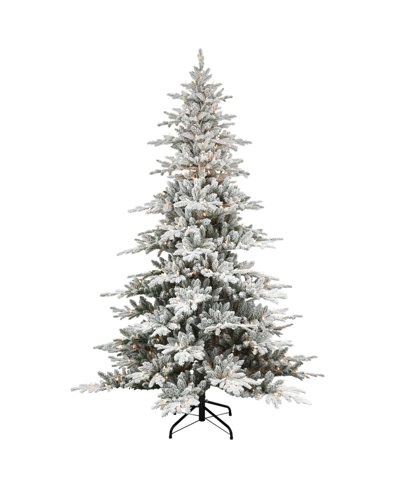 Puleo 6.5ft Pre-lit Flocked Union Fir Tree In Green